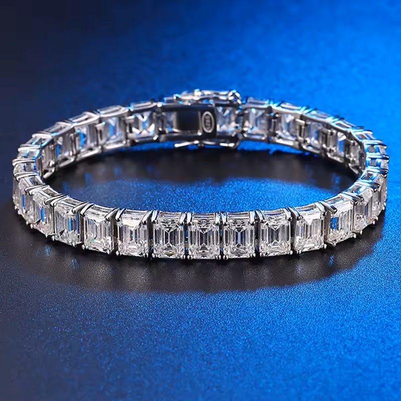 Emerald Cut VVS Moissanite Tennis Bracelet 925 Sterling Silver