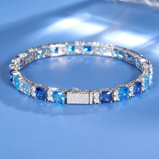 moissanite bracelet 5mm Asscher Cut blue cz 925 sterling silver